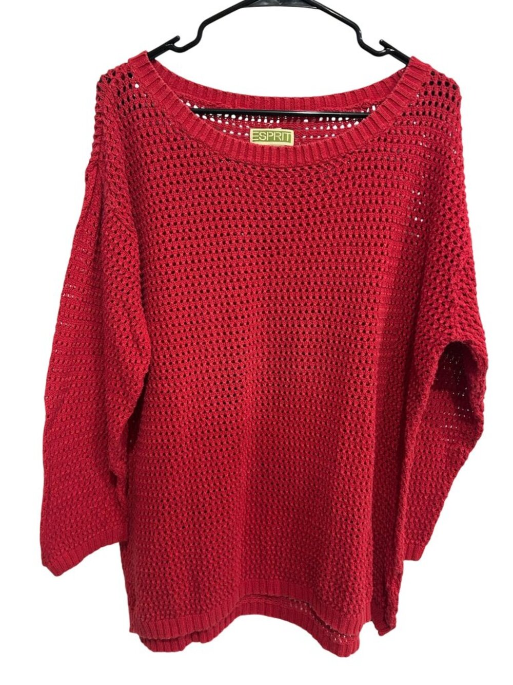 Esprit Medium Red Open-Knit Pullover Sweater Lightweight Cozycore Boho Chic